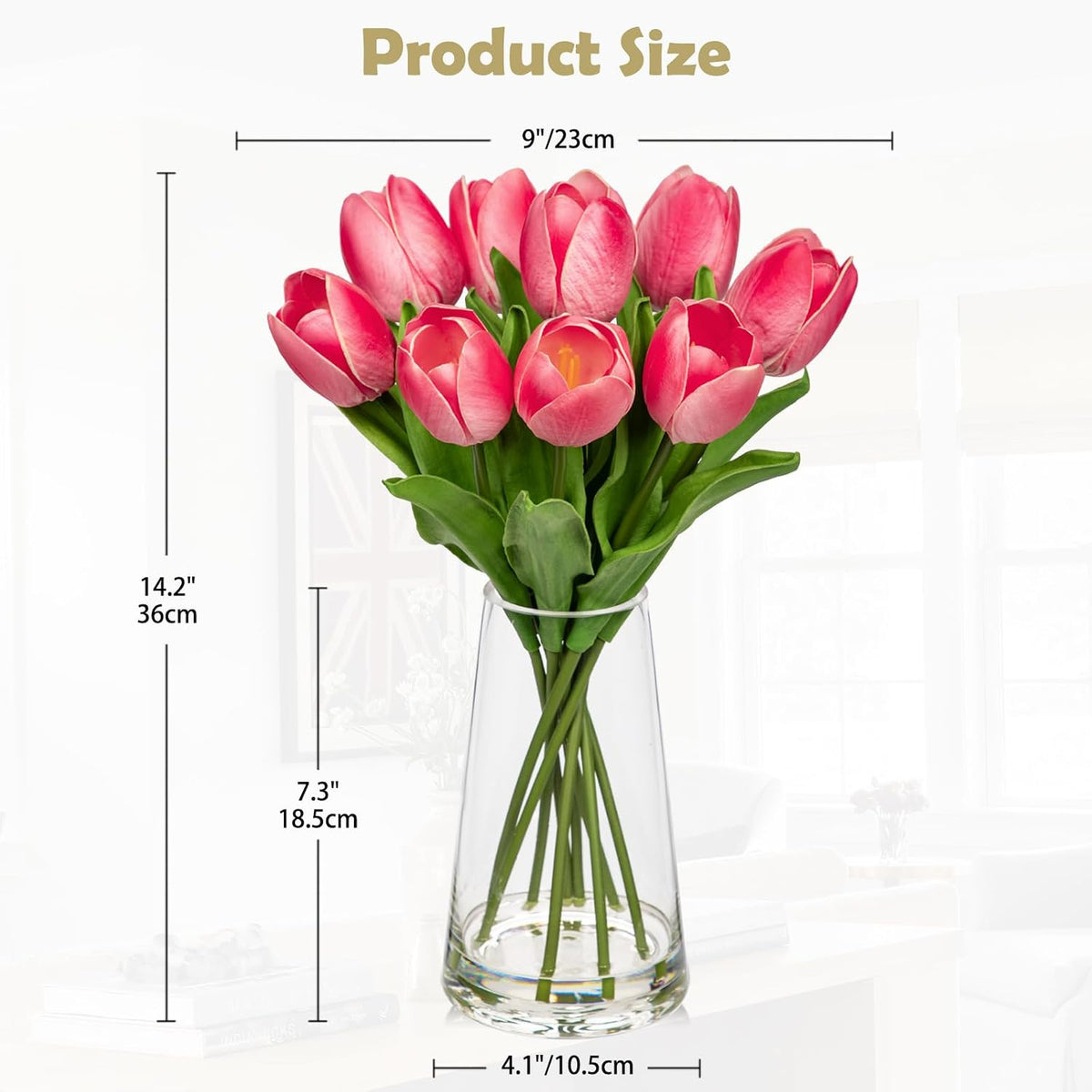 Fake Tulips Artificial Tulip Flowers in Glass Vase with Faux Water, 14.2" Real Touch Purple Tulip Flowers Décor for Table Centerpiece Home Farmhouse Resto Wedding Decoration