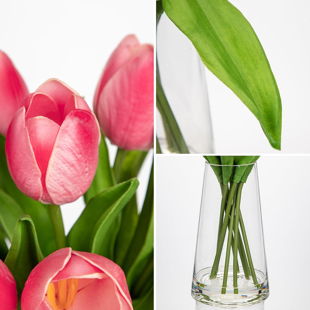 Fake Tulips Artificial Tulip Flowers in Glass Vase with Faux Water, 14.2" Real Touch Purple Tulip Flowers Décor for Table Centerpiece Home Farmhouse Resto Wedding Decoration