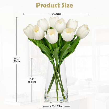 Fake Tulips Artificial Tulip Flowers in Glass Vase with Faux Water, 14.2" Real Touch Purple Tulip Flowers Décor for Table Centerpiece Home Farmhouse Resto Wedding Decoration