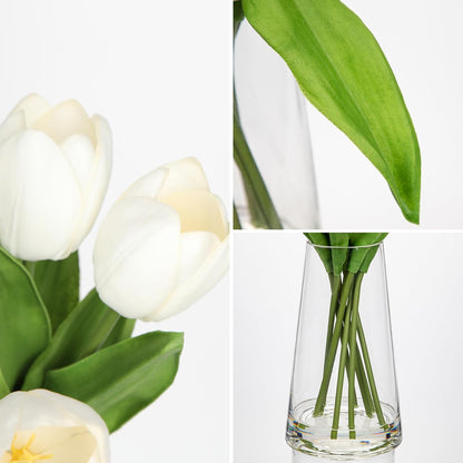 Fake Tulips Artificial Tulip Flowers in Glass Vase with Faux Water, 14.2" Real Touch Purple Tulip Flowers Décor for Table Centerpiece Home Farmhouse Resto Wedding Decoration