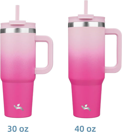30 oz Insulated Tumbler Water Bottle with Handle, Straw Lid | BPA-free and dishwasher safe; made for gym, travel, coffee and gifting, 2 straws, cup holder friendly,Lemon