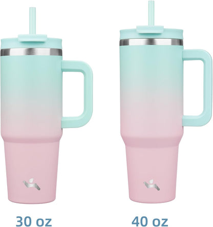 30 oz Insulated Tumbler Water Bottle with Handle, Straw Lid | BPA-free and dishwasher safe; made for gym, travel, coffee and gifting, 2 straws, cup holder friendly,Lemon