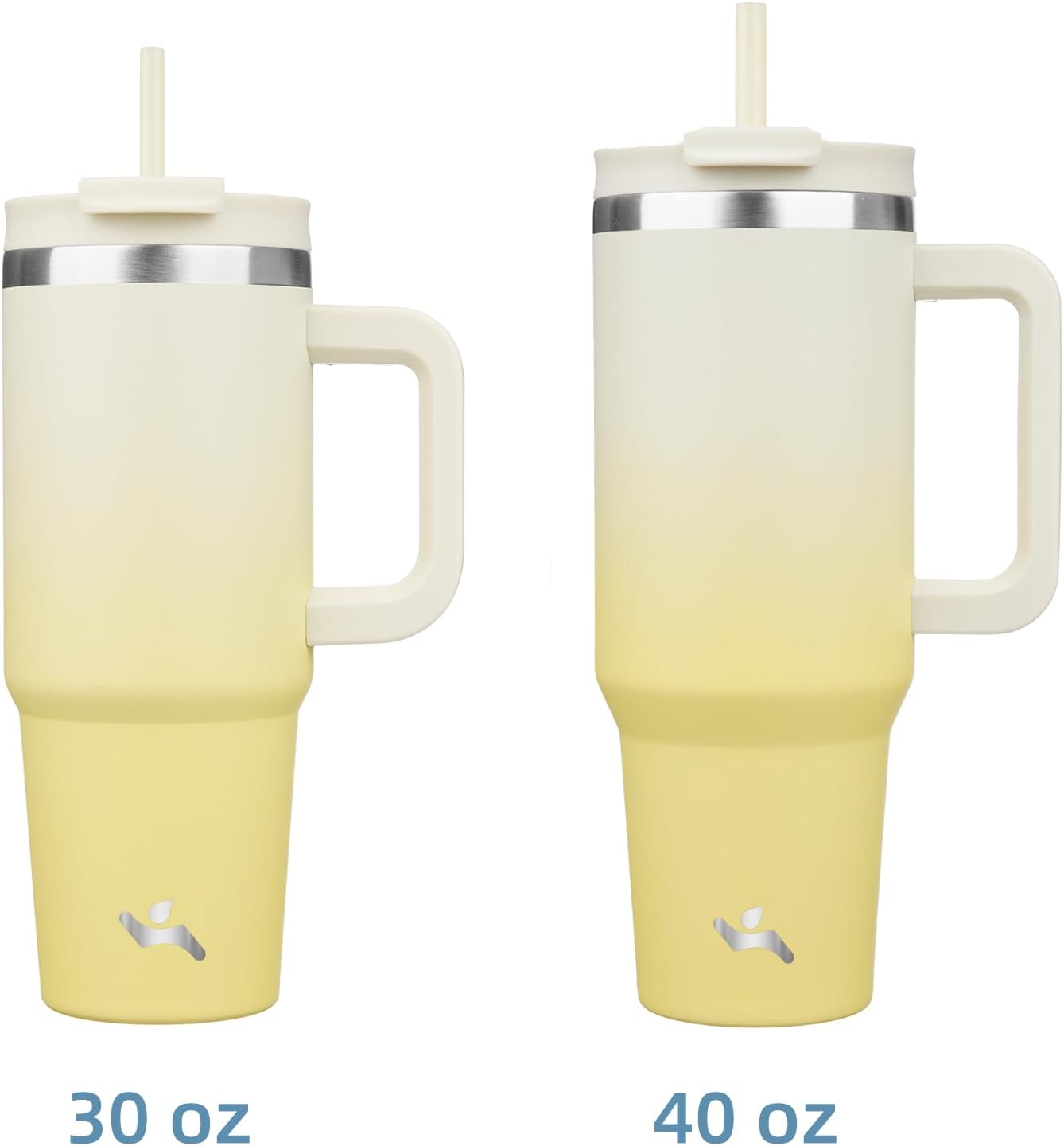 30 oz Insulated Tumbler Water Bottle with Handle, Straw Lid | BPA-free and dishwasher safe; made for gym, travel, coffee and gifting, 2 straws, cup holder friendly,Lemon