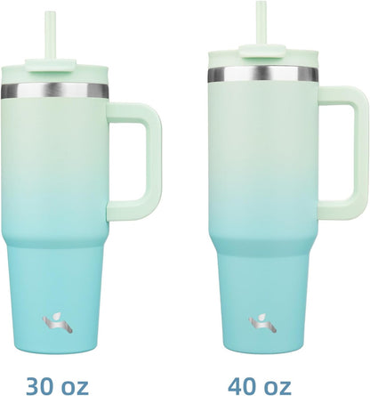 30 oz Insulated Tumbler Water Bottle with Handle, Straw Lid | BPA-free and dishwasher safe; made for gym, travel, coffee and gifting, 2 straws, cup holder friendly,Lemon