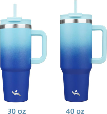 30 oz Insulated Tumbler Water Bottle with Handle, Straw Lid | BPA-free and dishwasher safe; made for gym, travel, coffee and gifting, 2 straws, cup holder friendly,Lemon
