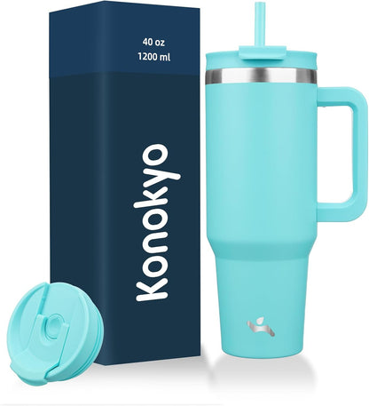 30 oz Insulated Tumbler Water Bottle with Handle, Straw Lid | BPA-free and dishwasher safe; made for gym, travel, coffee and gifting, 2 straws, cup holder friendly,Lemon