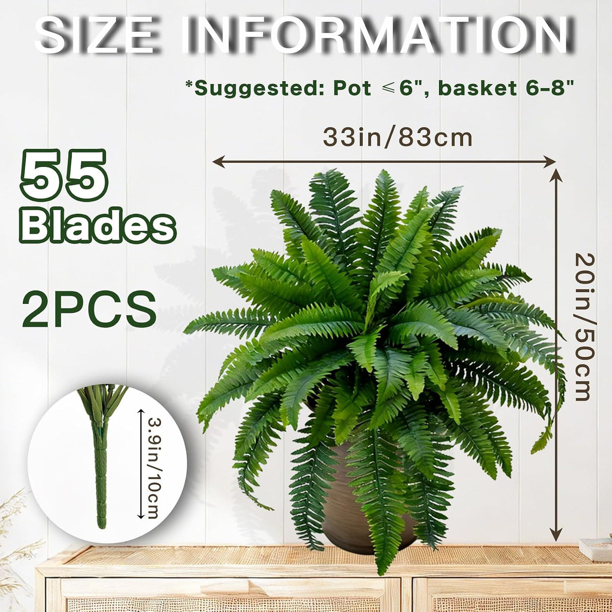 Fake Ferns 2 Set 55 Branches Artificial Ferns for Outdoors 32in