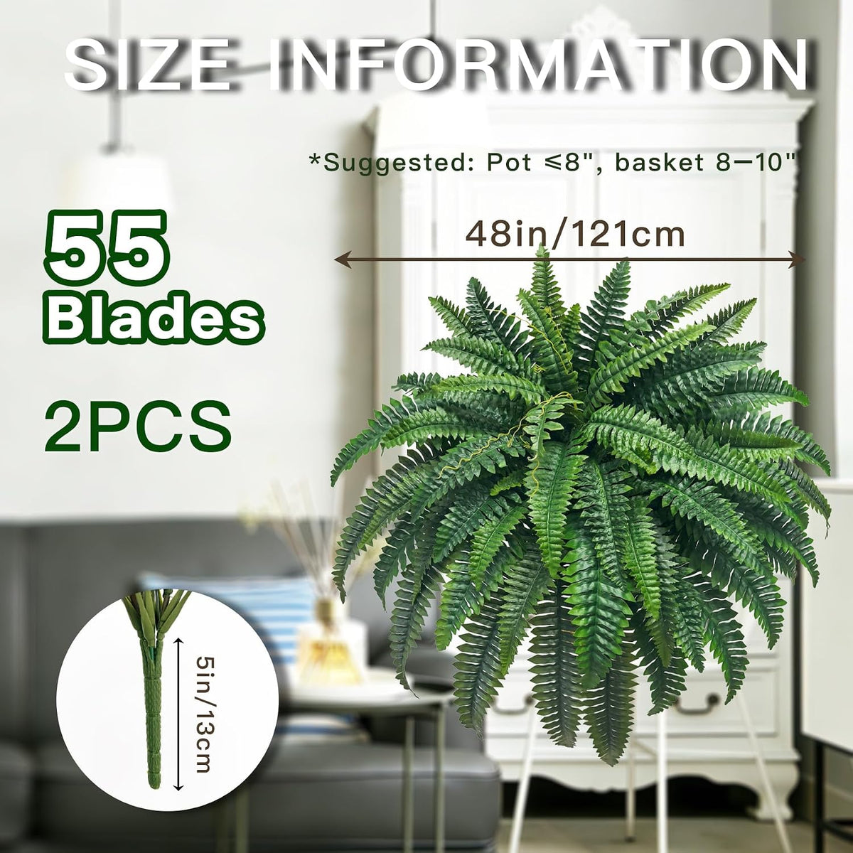 Fake Ferns 2 Set 55 Branches Artificial Ferns for Outdoors 32in