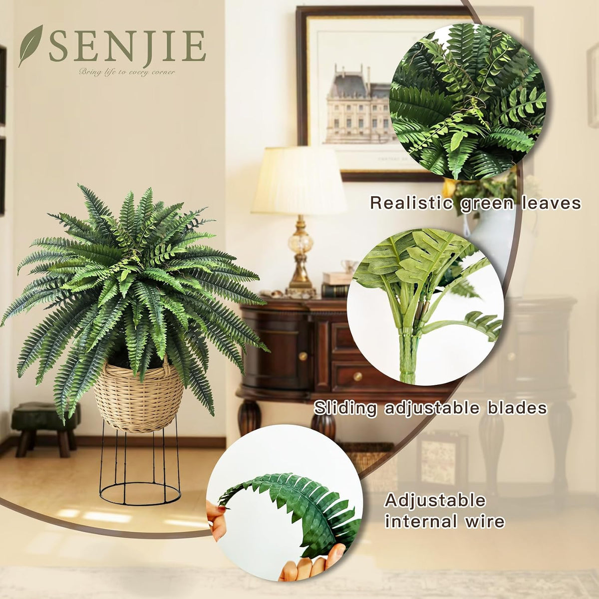 Fake Ferns 2 Set 55 Branches Artificial Ferns for Outdoors 32in