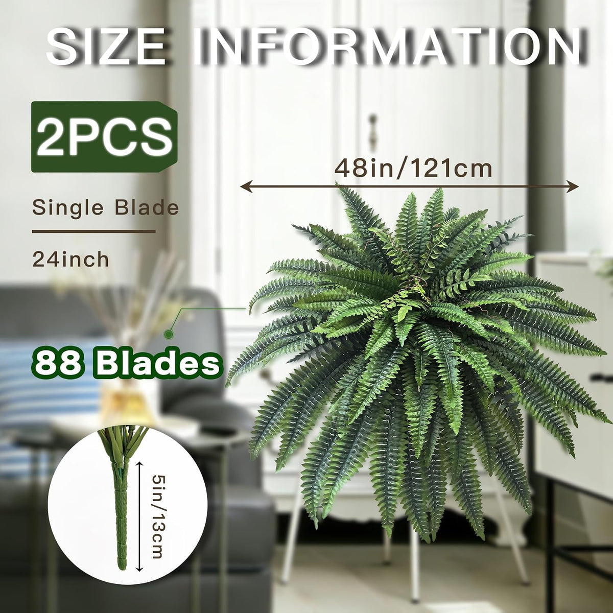 Fake Ferns 2 Set 55 Branches Artificial Ferns for Outdoors 32in