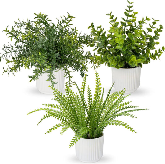 4 Pack Artificial Potted Plants Eucalyptus Rosemary Boston Fern ZZ Plant Fake Plant in Pot Small Faux Plant Greenery Aesthetic Indoor Home Decor Bathroom Bedroom Table Shelf Office