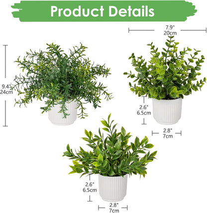 4 Pack Artificial Potted Plants Eucalyptus Rosemary Boston Fern ZZ Plant Fake Plant in Pot Small Faux Plant Greenery Aesthetic Indoor Home Decor Bathroom Bedroom Table Shelf Office
