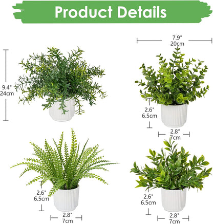 4 Pack Artificial Potted Plants Eucalyptus Rosemary Boston Fern ZZ Plant Fake Plant in Pot Small Faux Plant Greenery Aesthetic Indoor Home Decor Bathroom Bedroom Table Shelf Office
