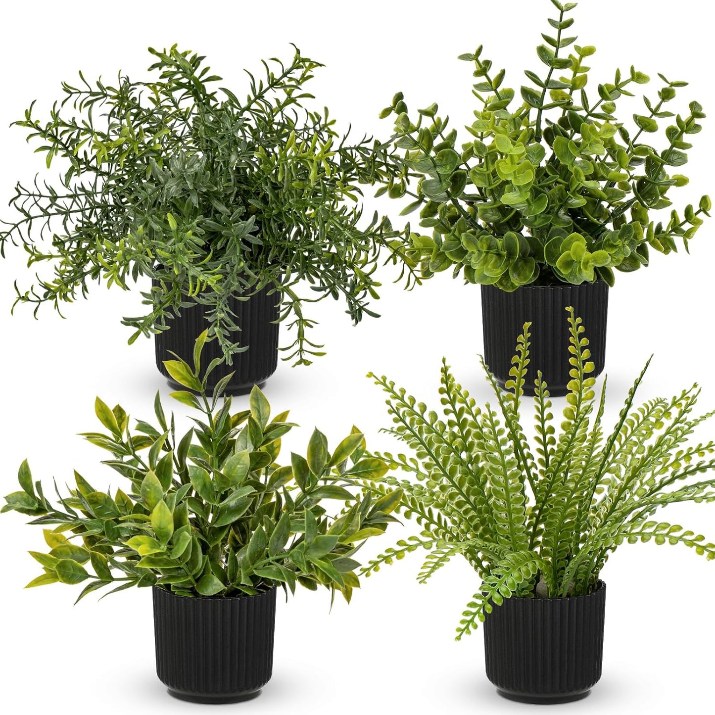 4 Pack Artificial Potted Plants Eucalyptus Rosemary Boston Fern ZZ Plant Fake Plant in Pot Small Faux Plant Greenery Aesthetic Indoor Home Decor Bathroom Bedroom Table Shelf Office
