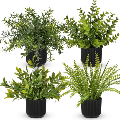 4 Pack Artificial Potted Plants Eucalyptus Rosemary Boston Fern ZZ Plant Fake Plant in Pot Small Faux Plant Greenery Aesthetic Indoor Home Decor Bathroom Bedroom Table Shelf Office