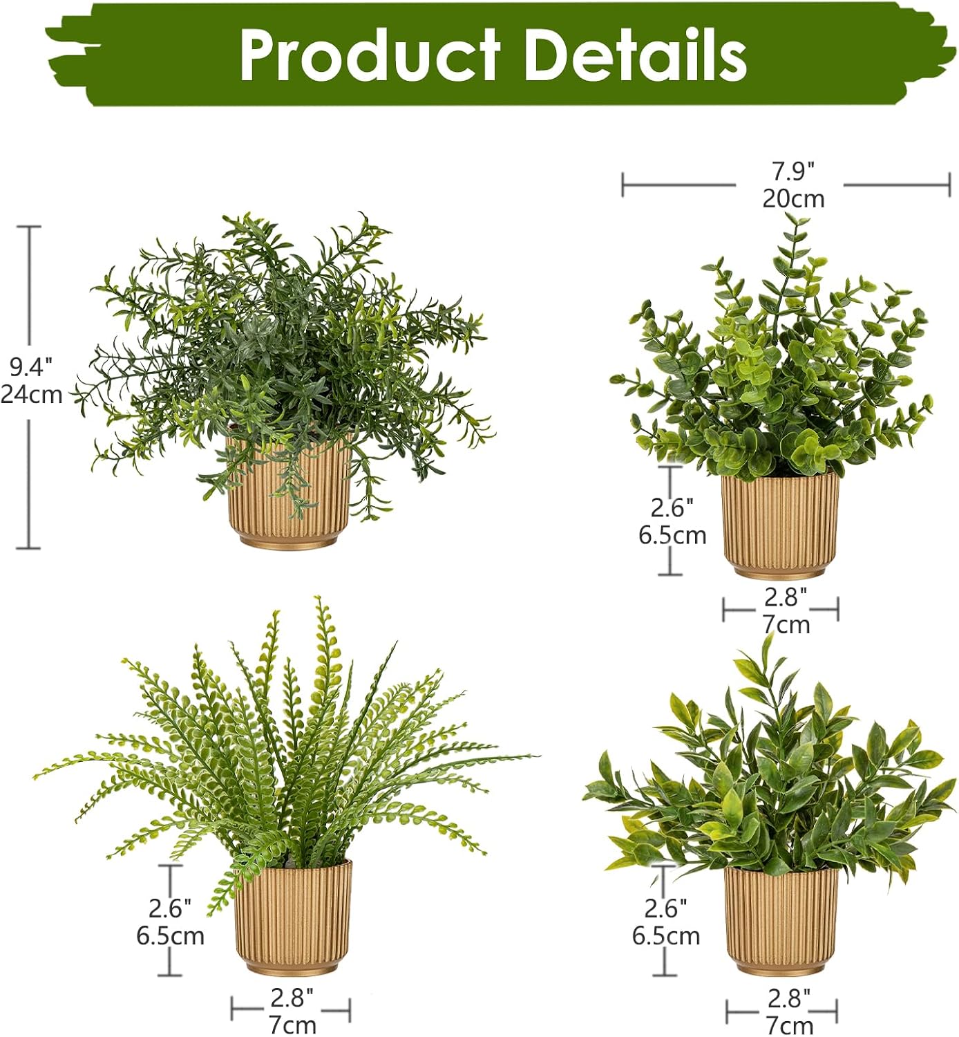 4 Pack Artificial Potted Plants Eucalyptus Rosemary Boston Fern ZZ Plant Fake Plant in Pot Small Faux Plant Greenery Aesthetic Indoor Home Decor Bathroom Bedroom Table Shelf Office