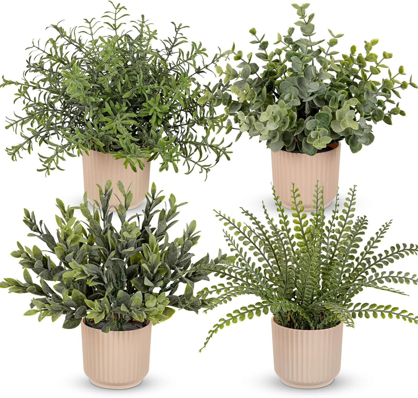 4 Pack Artificial Potted Plants Eucalyptus Rosemary Boston Fern ZZ Plant Fake Plant in Pot Small Faux Plant Greenery Aesthetic Indoor Home Decor Bathroom Bedroom Table Shelf Office
