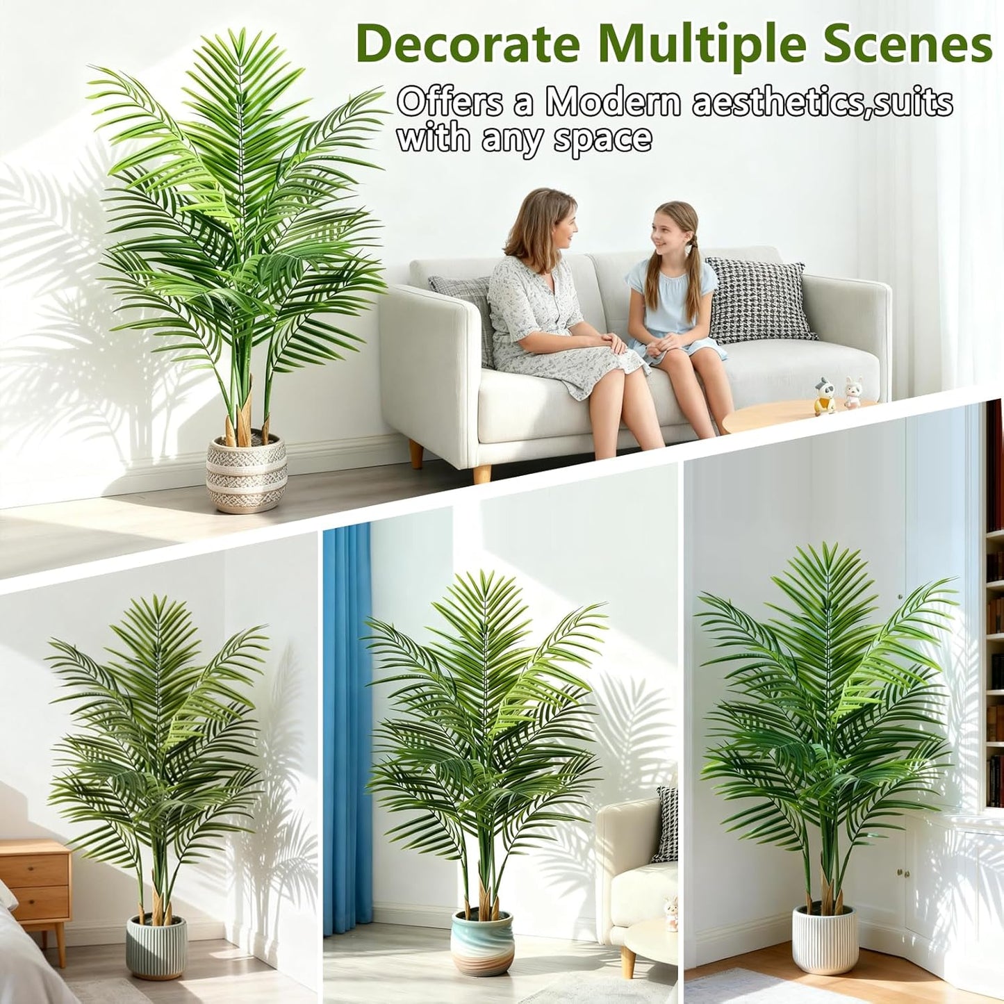 Artificial Palm Tree Indoor 6.5ft, Large Fake Tropical Areca Palm Tree with 18 Trunks, Faux Dypsis Lutescens Floor Plant in Pot for Indoor Outdoor Home Office Decor & Housewarming Gift