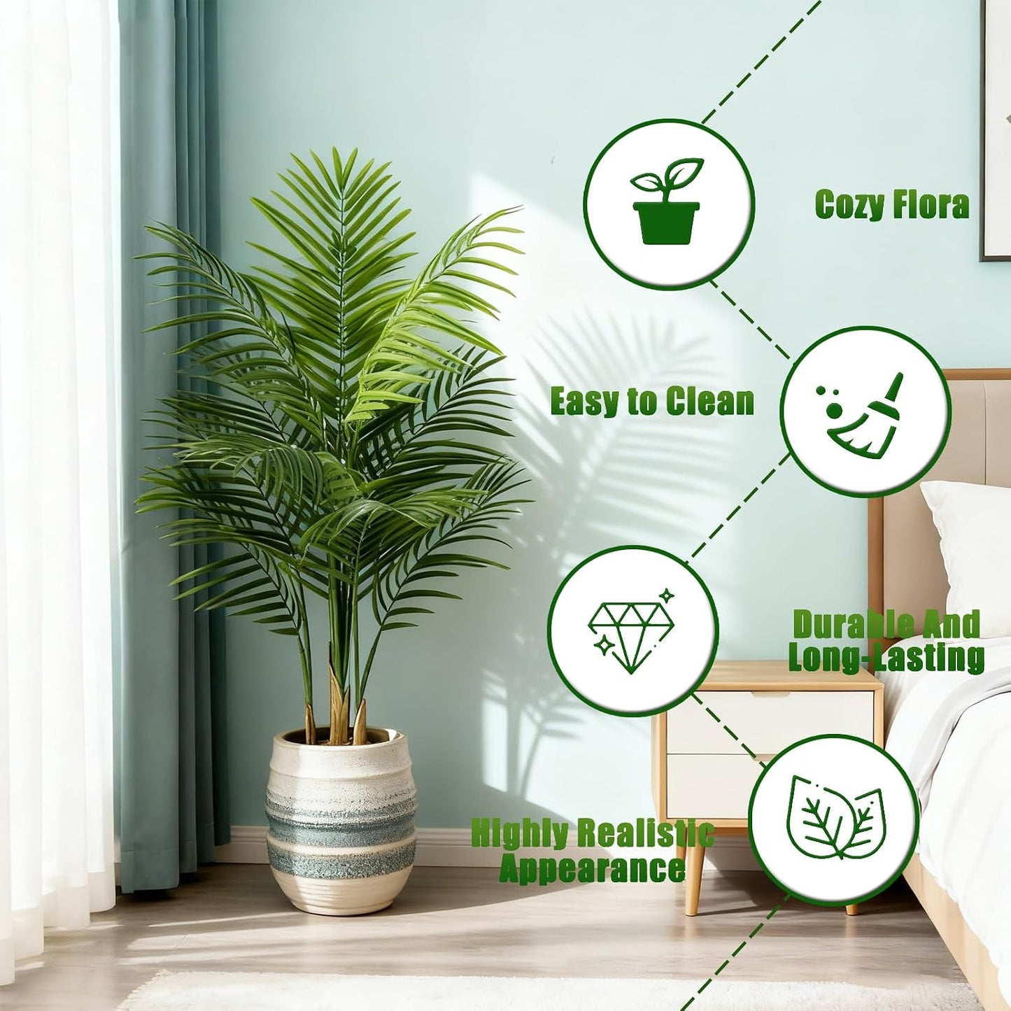 Artificial Palm Tree Indoor 6.5ft, Large Fake Tropical Areca Palm Tree with 18 Trunks, Faux Dypsis Lutescens Floor Plant in Pot for Indoor Outdoor Home Office Decor & Housewarming Gift