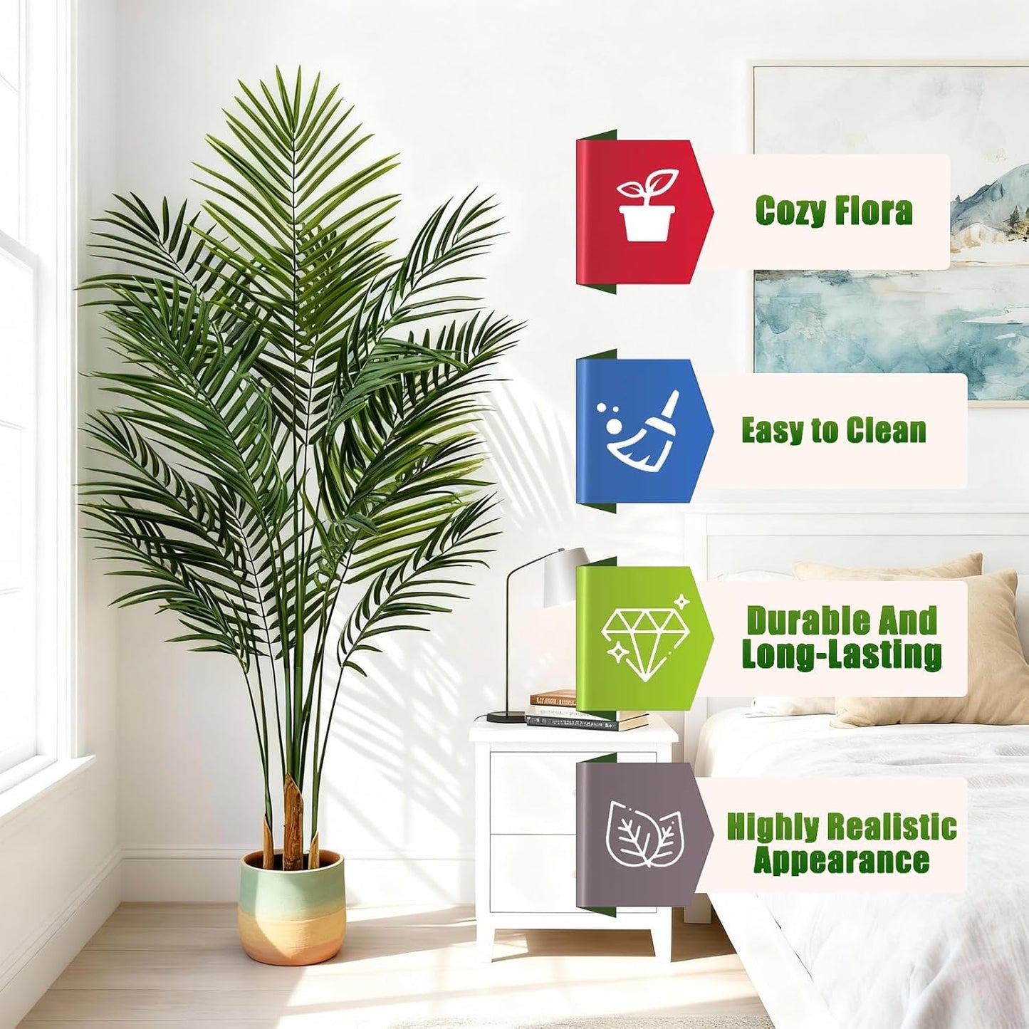 Artificial Palm Tree Indoor 6.5ft, Large Fake Tropical Areca Palm Tree with 18 Trunks, Faux Dypsis Lutescens Floor Plant in Pot for Indoor Outdoor Home Office Decor & Housewarming Gift