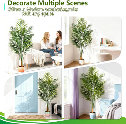 Artificial Palm Tree Indoor 6.5ft, Large Fake Tropical Areca Palm Tree with 18 Trunks, Faux Dypsis Lutescens Floor Plant in Pot for Indoor Outdoor Home Office Decor & Housewarming Gift