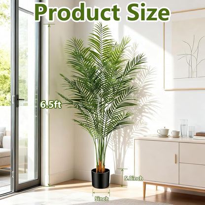 Artificial Palm Tree Indoor 6.5ft, Large Fake Tropical Areca Palm Tree with 18 Trunks, Faux Dypsis Lutescens Floor Plant in Pot for Indoor Outdoor Home Office Decor & Housewarming Gift