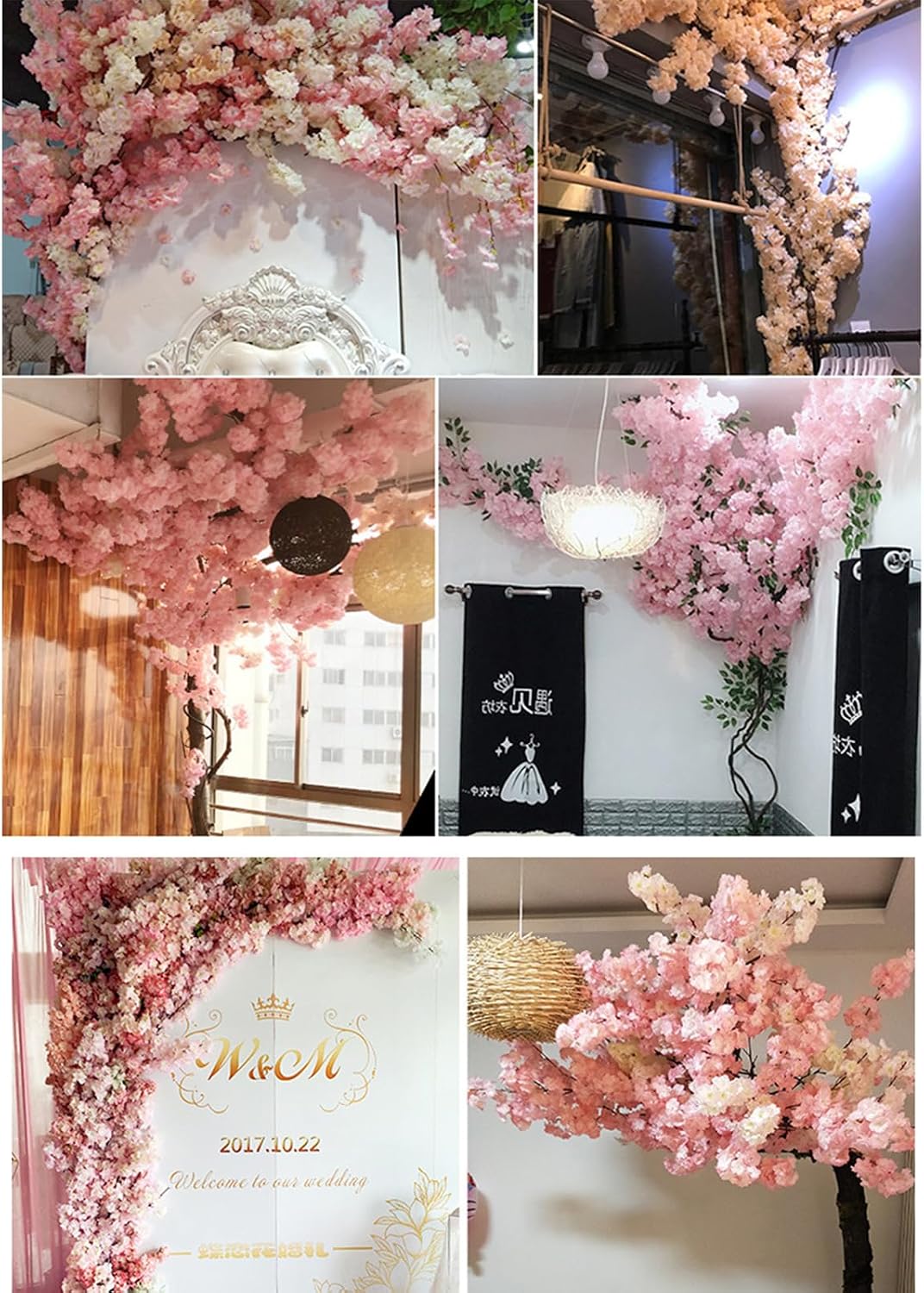 50 Pieces of Simulated Cherry Blossom Branches (deep Pink)