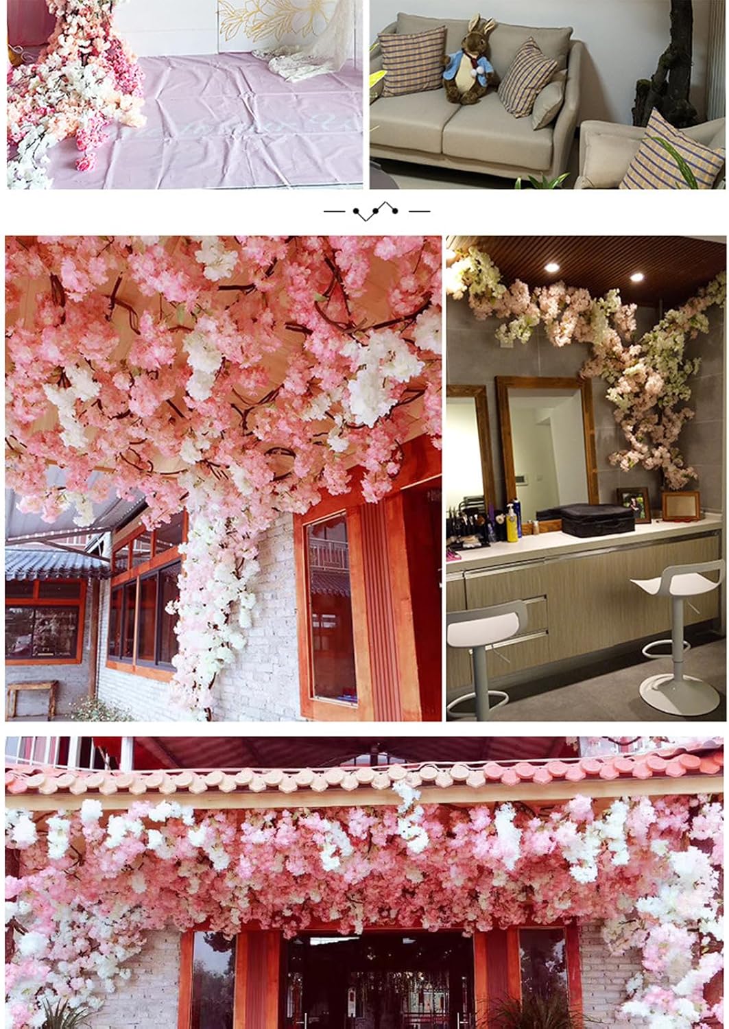 50 Pieces of Simulated Cherry Blossom Branches (deep Pink)