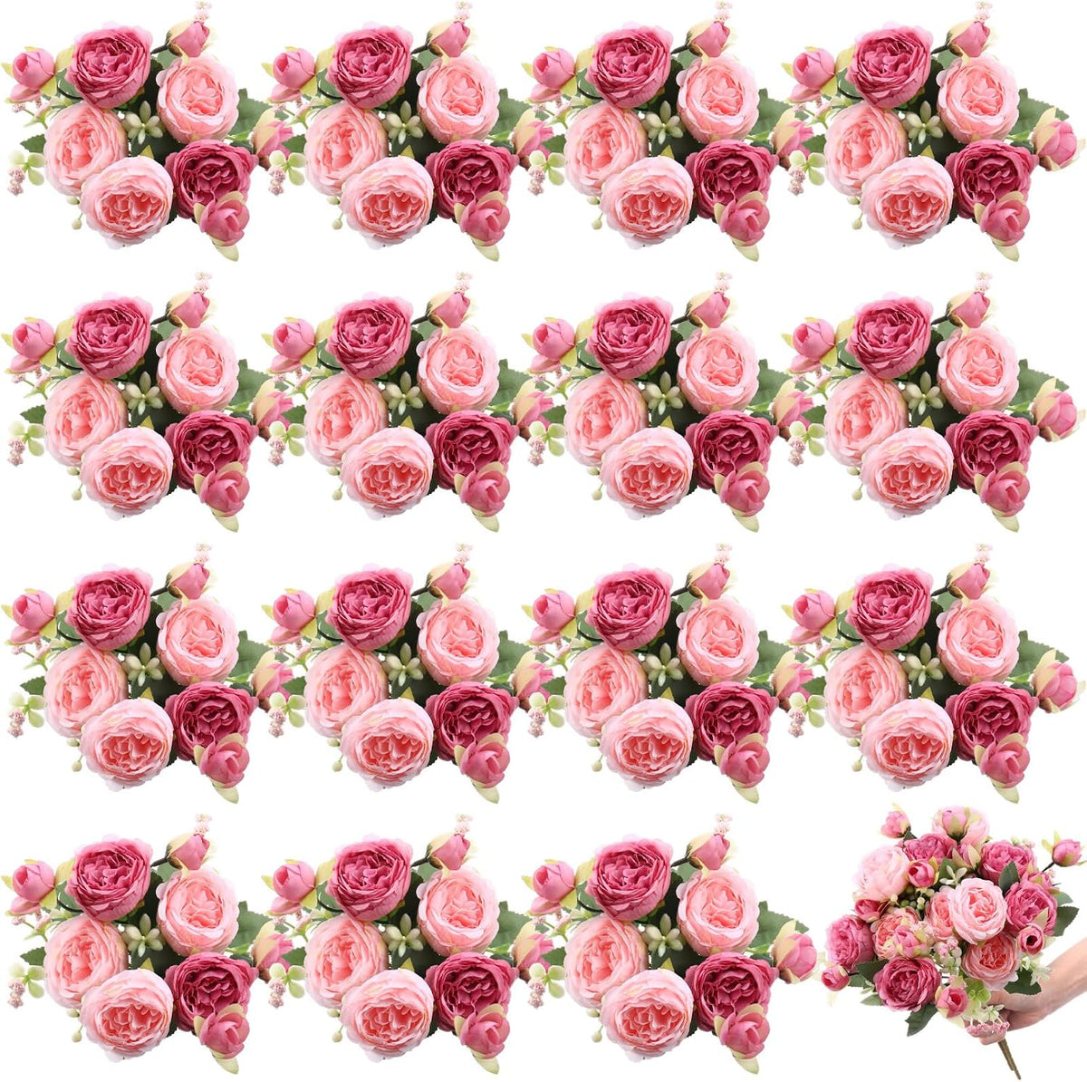 16 Bundles Artificial Peonies Silk Peonies Flower,Rose Red, Pink