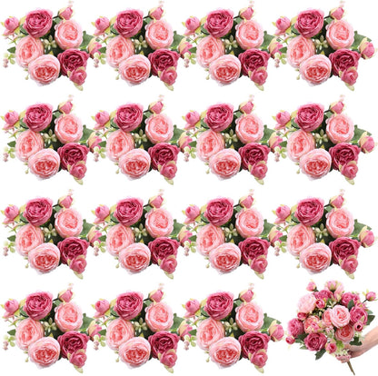 16 Bundles Artificial Peonies Silk Peonies Flower,Rose Red, Pink