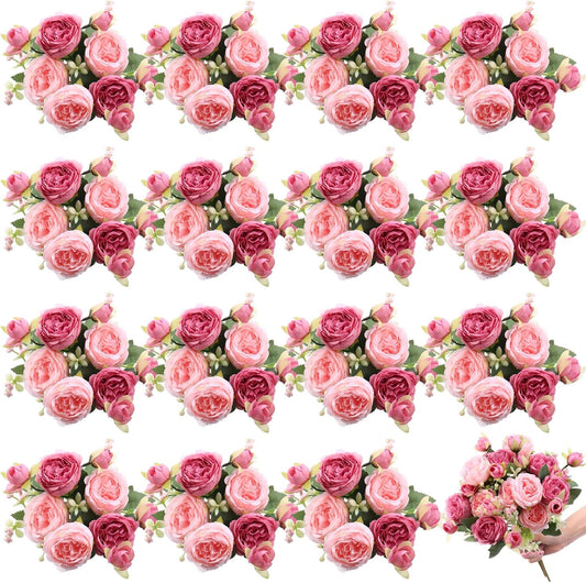 16 Bundles Artificial Peonies Silk Peonies Flower,Rose Red, Pink