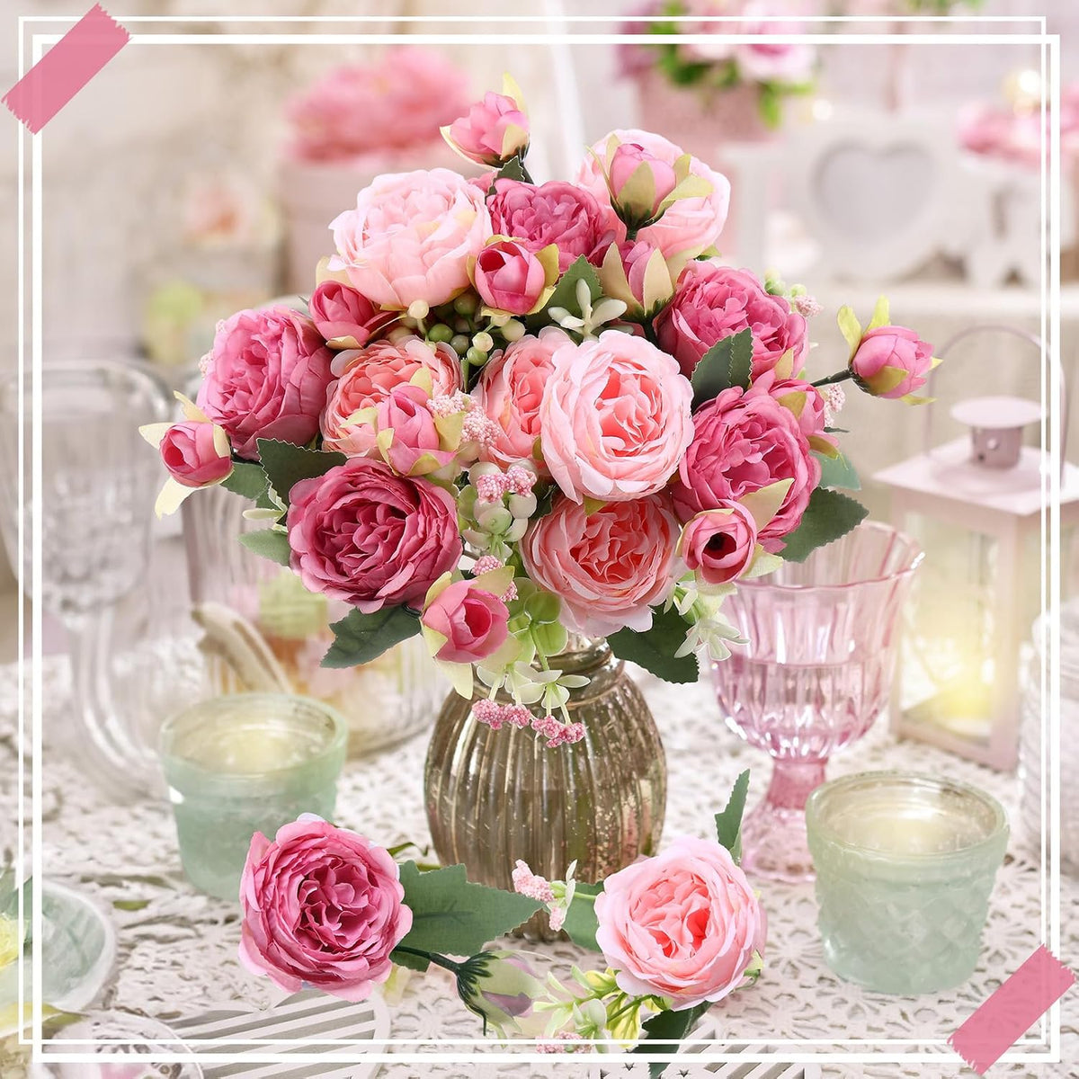 16 Bundles Artificial Peonies Silk Peonies Flower,Rose Red, Pink