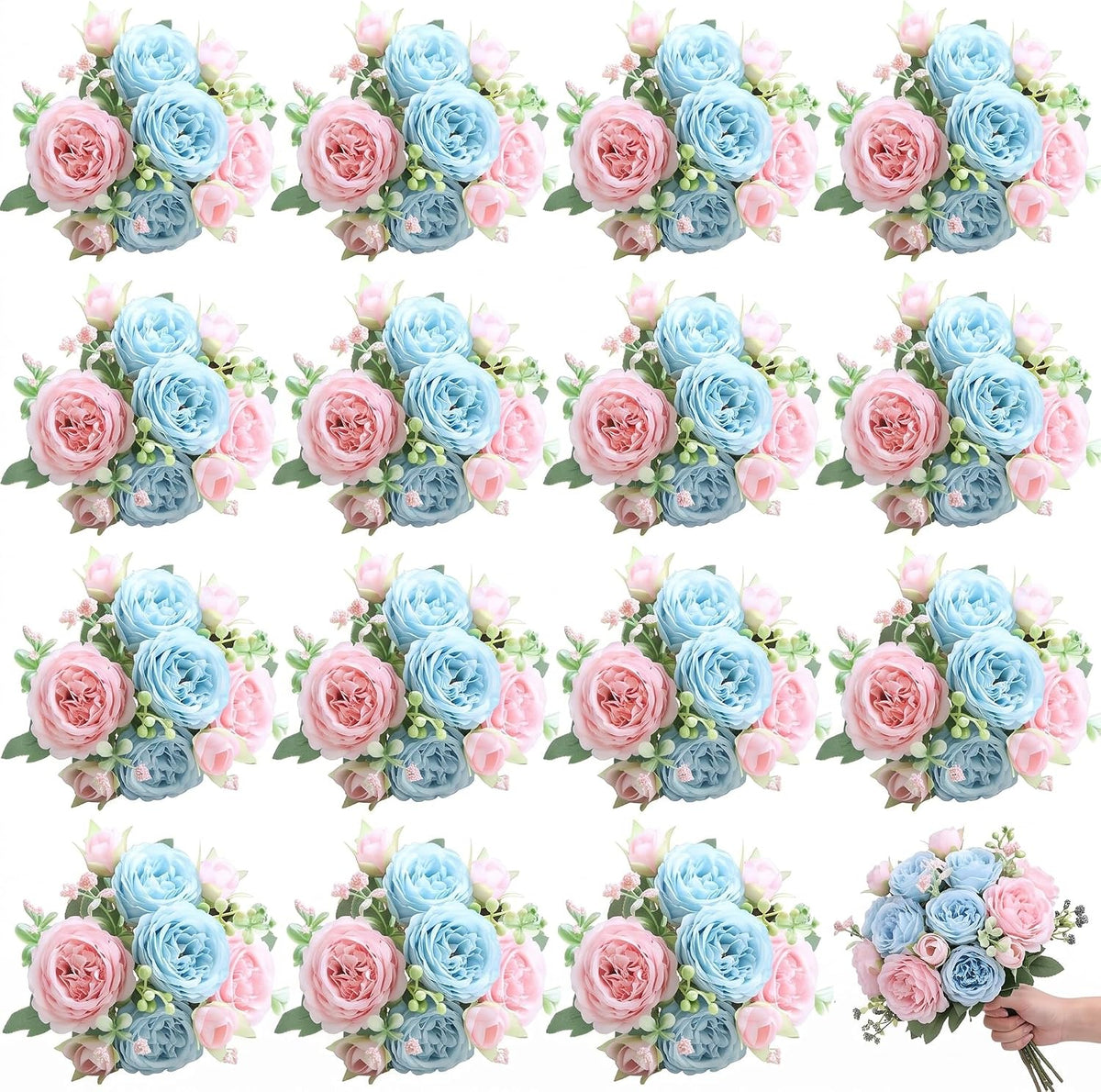 16 Bundles Artificial Peonies Silk Peonies Flower,Rose Red, Pink