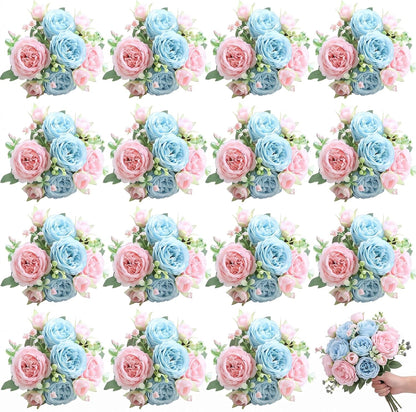 16 Bundles Artificial Peonies Silk Peonies Flower,Rose Red, Pink