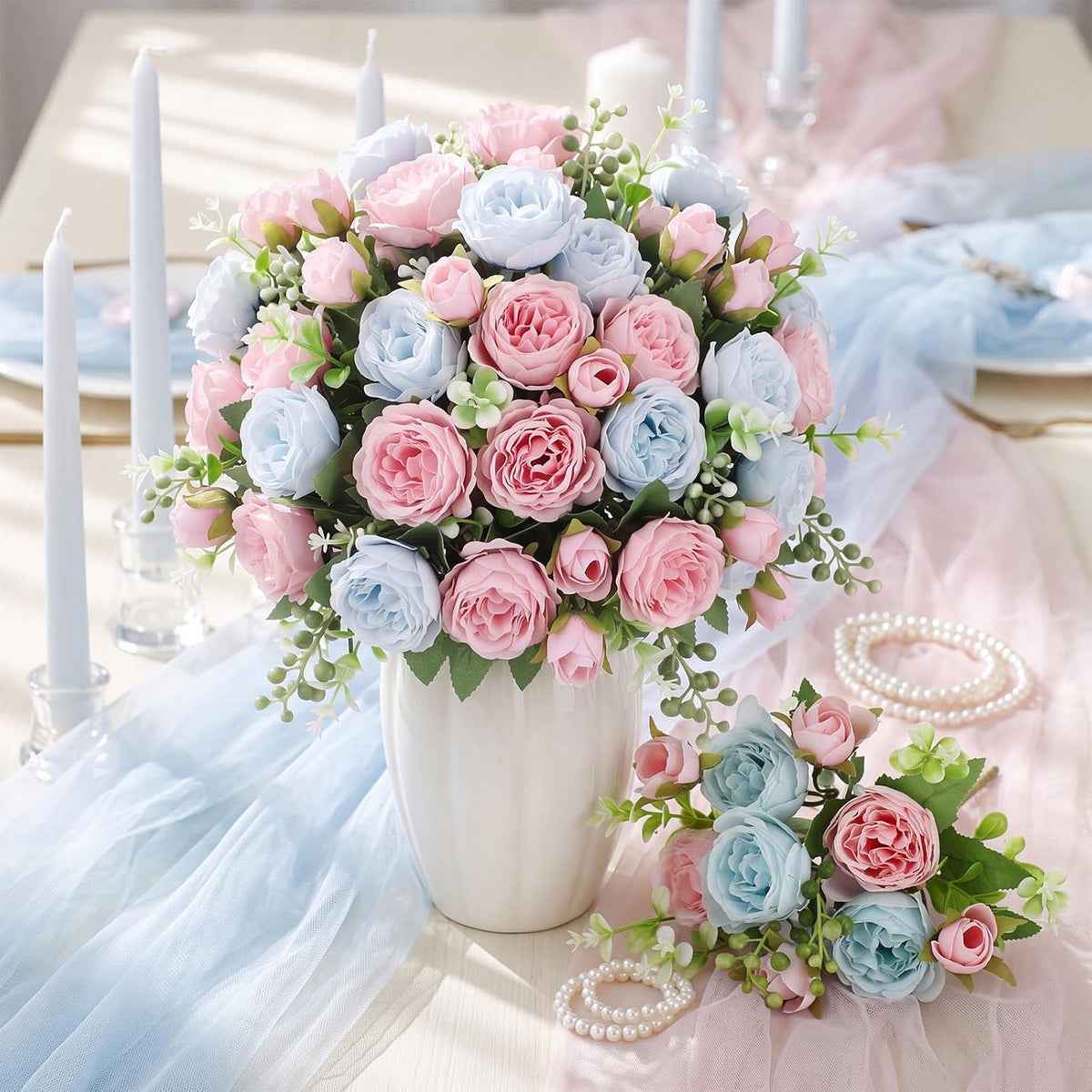 16 Bundles Artificial Peonies Silk Peonies Flower,Rose Red, Pink