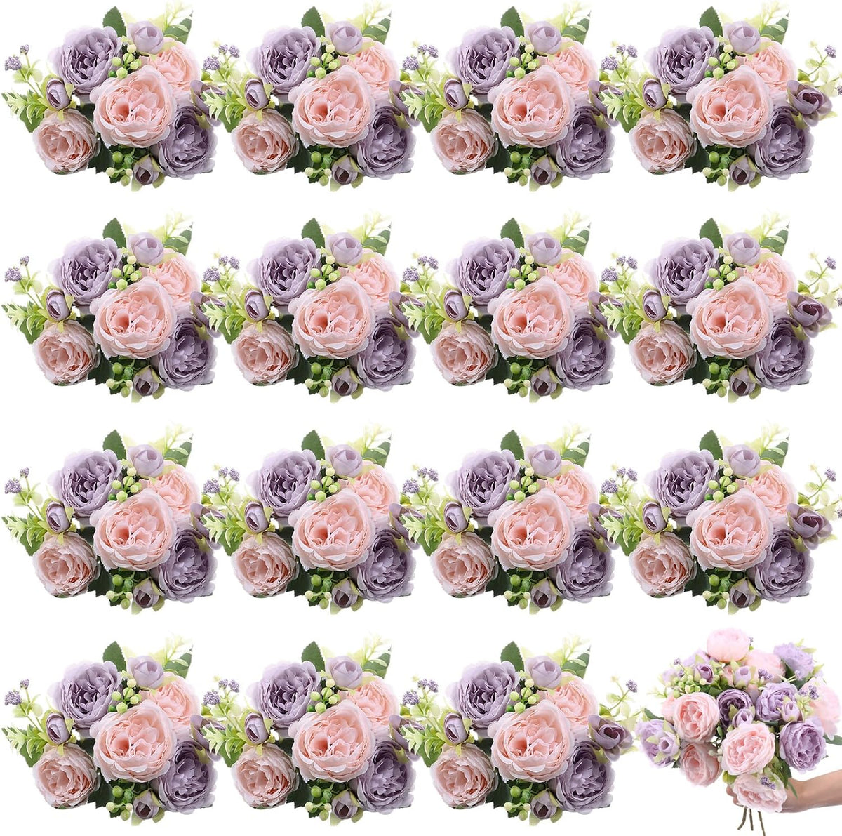 16 Bundles Artificial Peonies Silk Peonies Flower,Rose Red, Pink