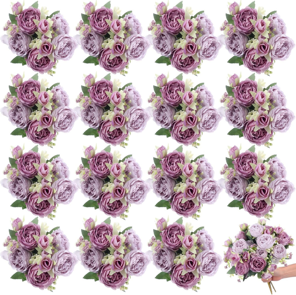 16 Bundles Artificial Peonies Silk Peonies Flower,Rose Red, Pink