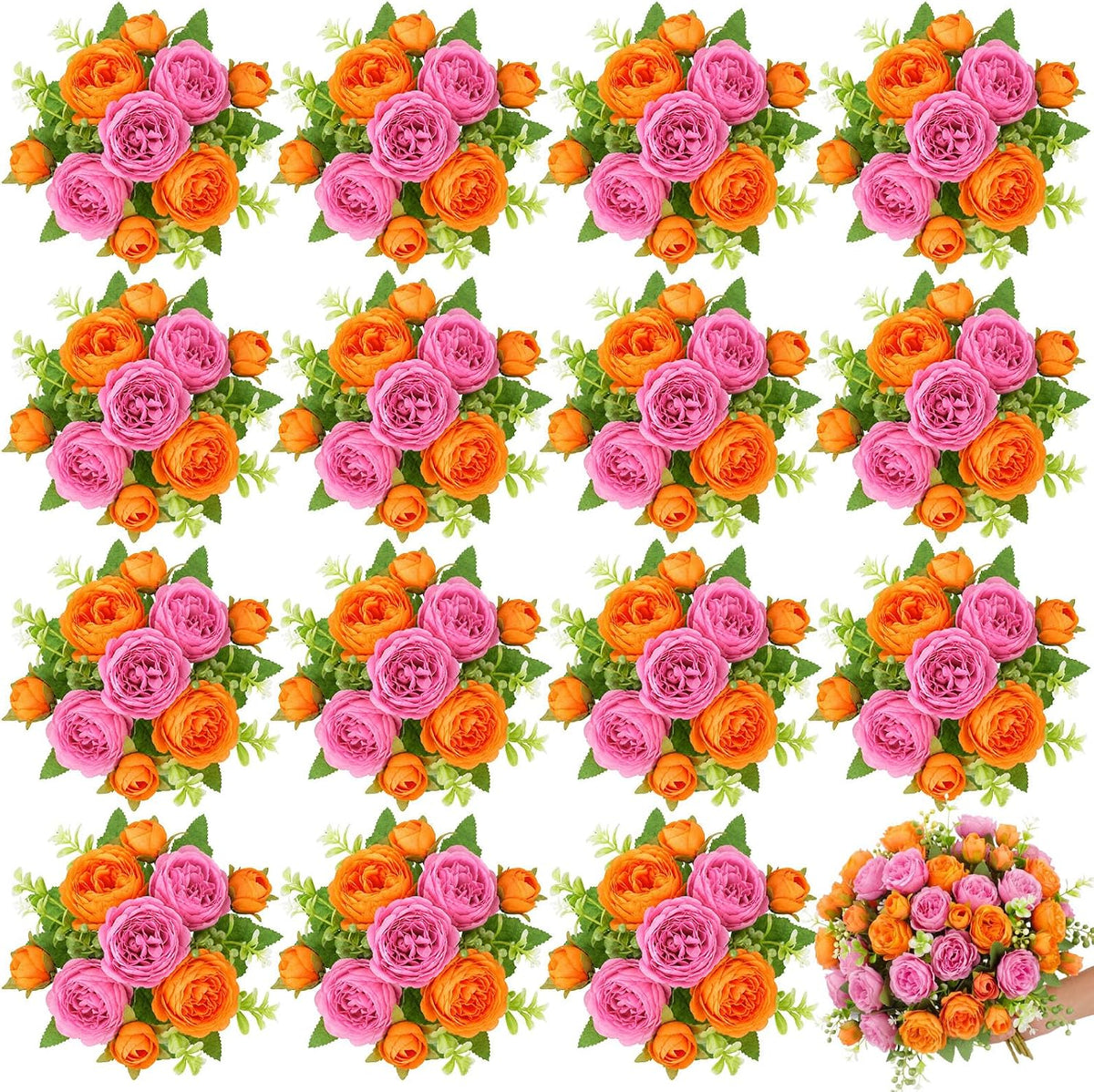 16 Bundles Artificial Peonies Silk Peonies Flower,Rose Red, Pink