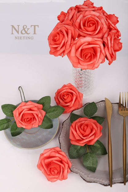 Artificial Flowers Real Touch Fake Foam Roses with Stems Decorations - Colors A