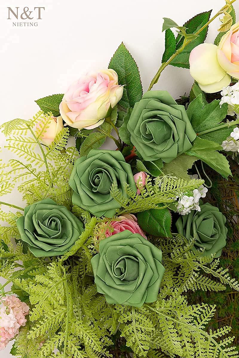 Artificial Flowers Real Touch Fake Foam Roses with Stems Decorations - Colors A