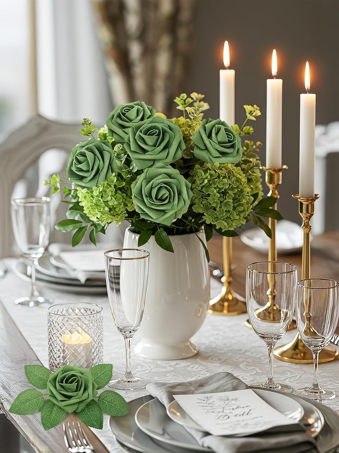 Artificial Flowers Real Touch Fake Foam Roses with Stems Decorations - Colors A