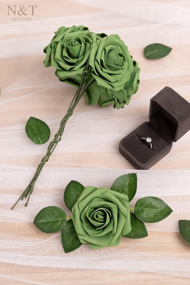 Artificial Flowers Real Touch Fake Foam Roses with Stems Decorations - Colors A