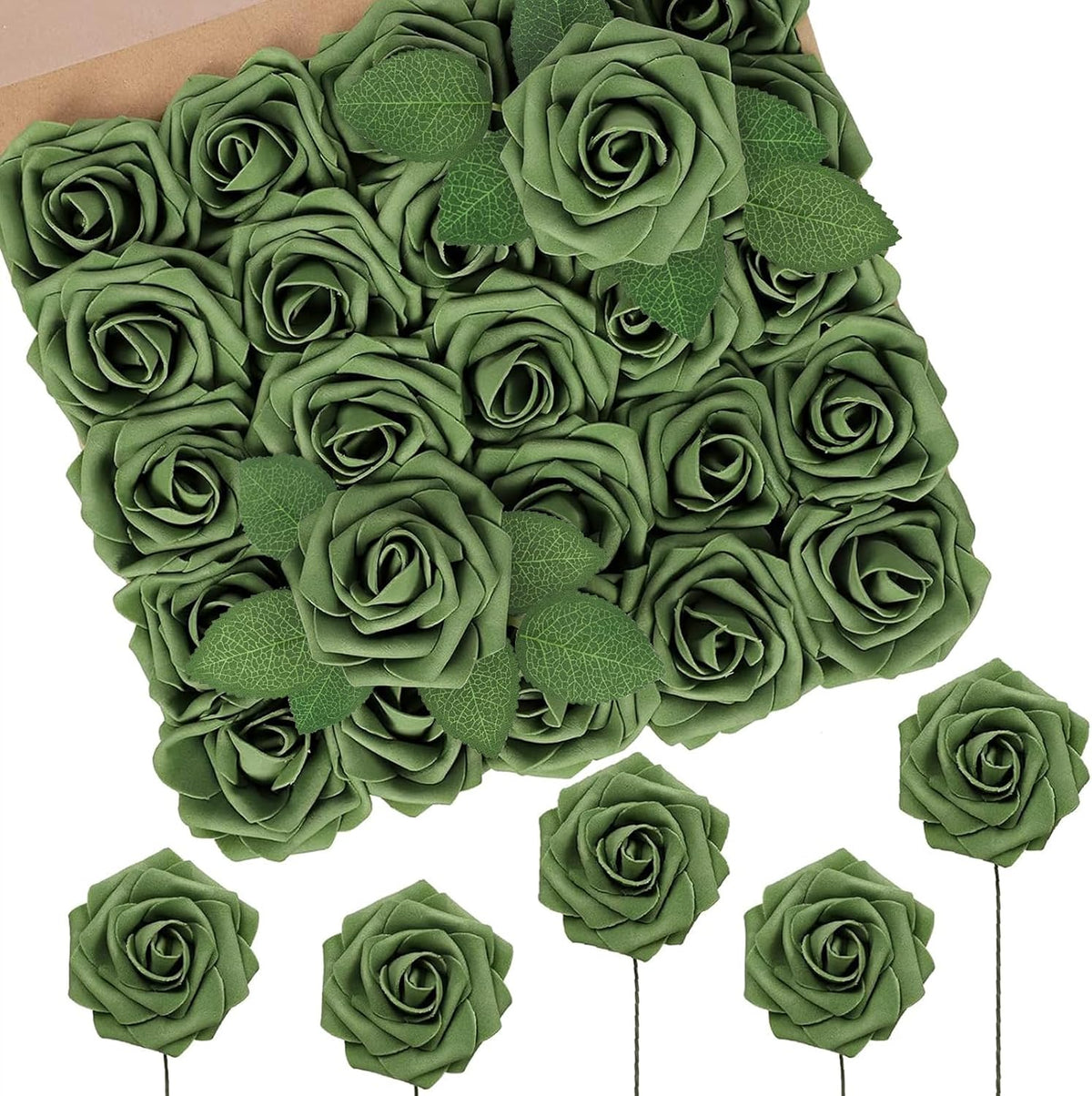 Artificial Flowers Real Touch Fake Foam Roses with Stems Decorations - Colors A