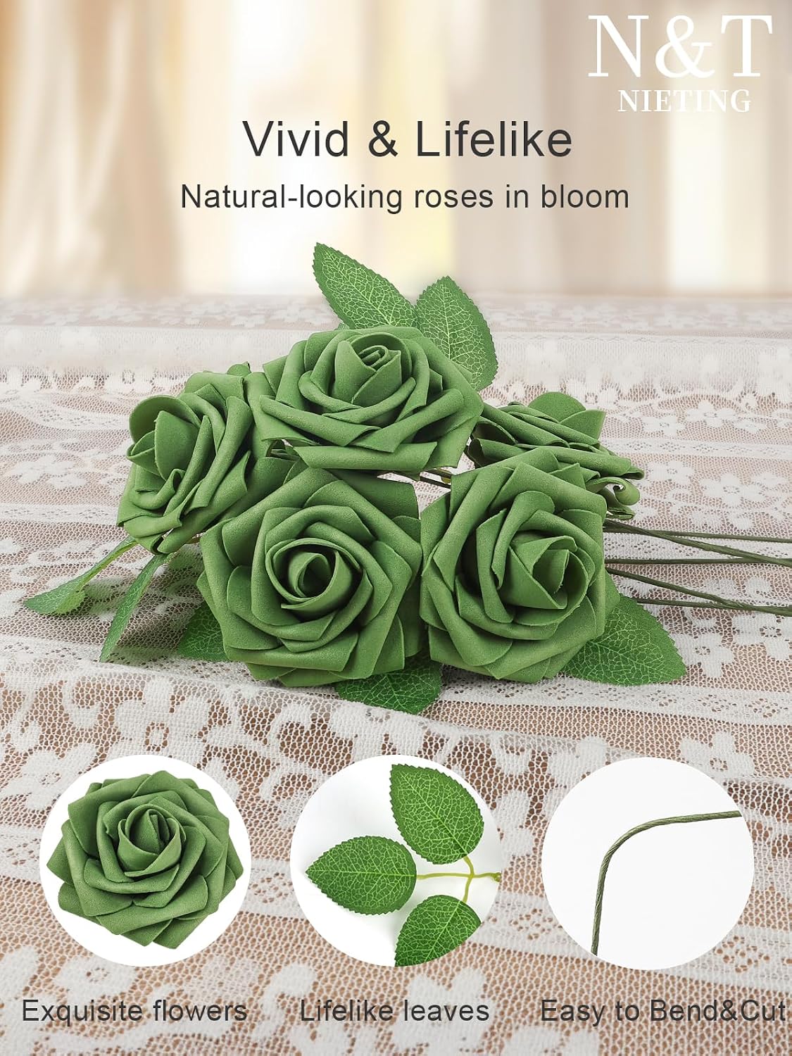 Artificial Flowers Real Touch Fake Foam Roses with Stems Decorations - Colors A