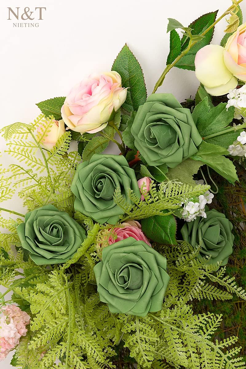 Artificial Flowers Real Touch Fake Foam Roses with Stems Decorations - Colors A