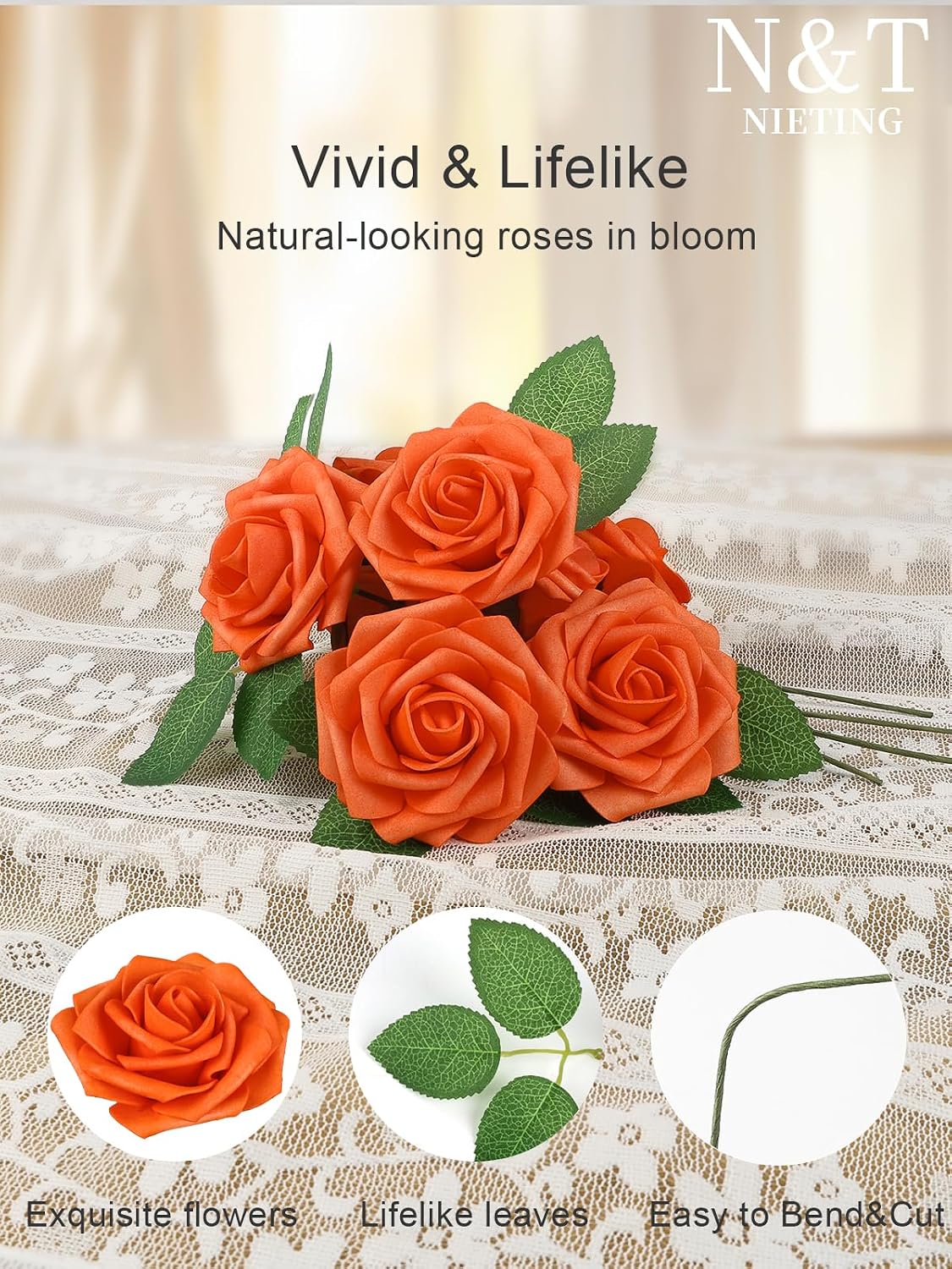 Artificial Flowers Real Touch Fake Foam Roses with Stems Decorations - Colors A