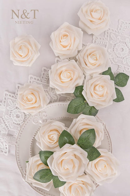 Artificial Flowers Real Touch Fake Foam Roses with Stems Decorations - Colors A