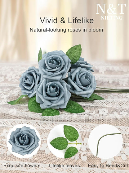 Artificial Flowers Real Touch Fake Foam Roses with Stems Decorations - Colors A