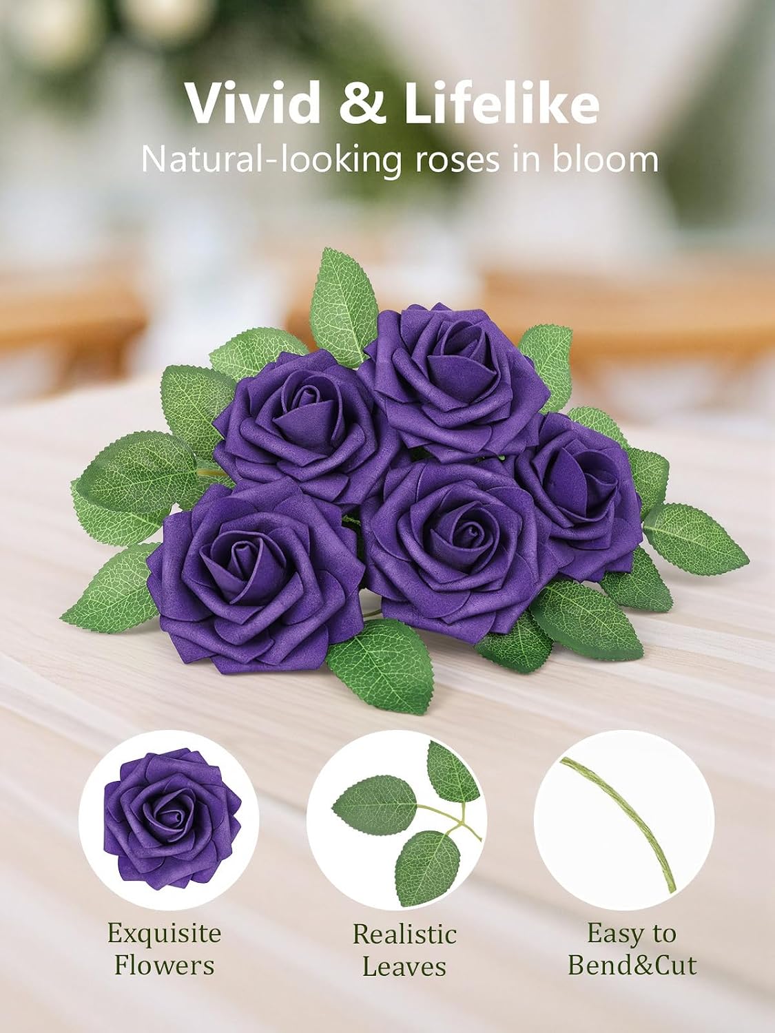 Artificial Flowers Real Touch Fake Foam Roses with Stems Decorations - Colors A
