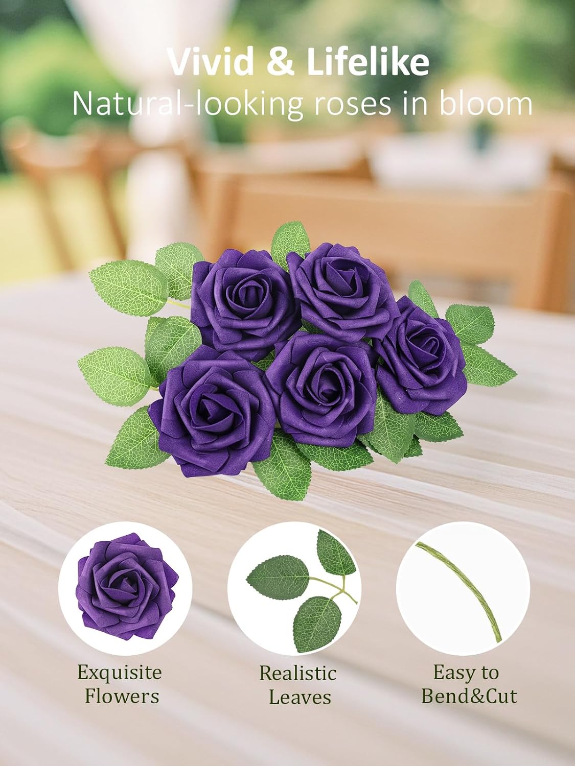 Artificial Flowers Real Touch Fake Foam Roses with Stems Decorations - Colors A